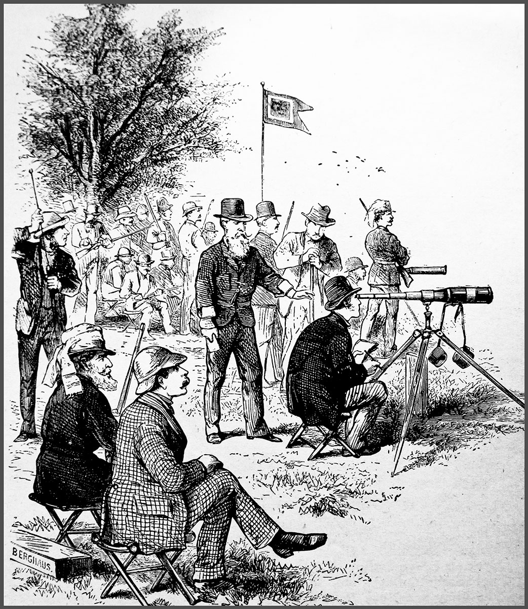 Behind the 1,000-yard line during the first International Match in 1874. From Frank Leslie’s Illustrated Newspaper.